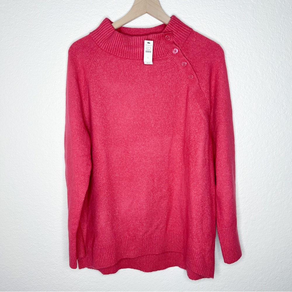 Talbots Berry Pink Knit Sweater Button Shoulder Collar size Large NWT